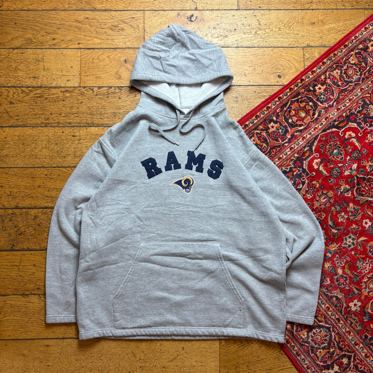 Vintage NFL Rams Grey Embroidered Hoodie Sweatshirt - L