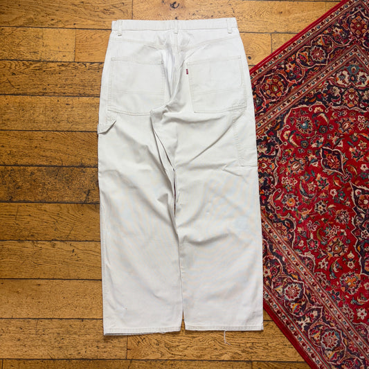 Vintage Levi's White Cream Carpenter Workwear Baggy Trousers - 35S