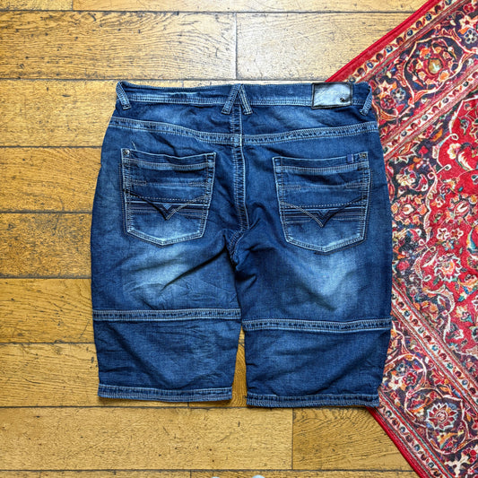 Vintage Blue Double Knee Denim Shorts - 36