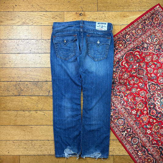 Vintage True Religion Blue Embroidered Y2K Hip Hop Straight Jeans - 42