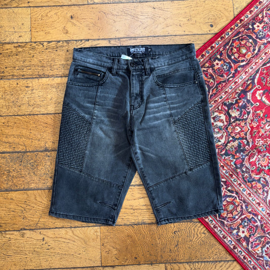 Vintage Grey Black Denim Shorts - 32