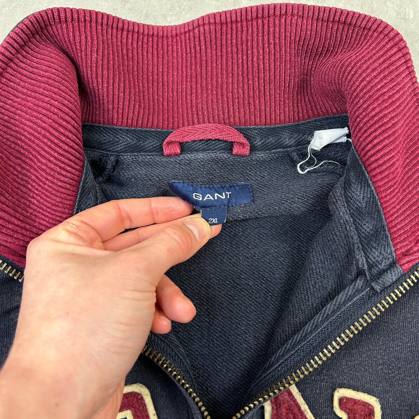 Vintage Gant Spellout Quarter Zip Navy Embroidered Sweatshirt - XXL