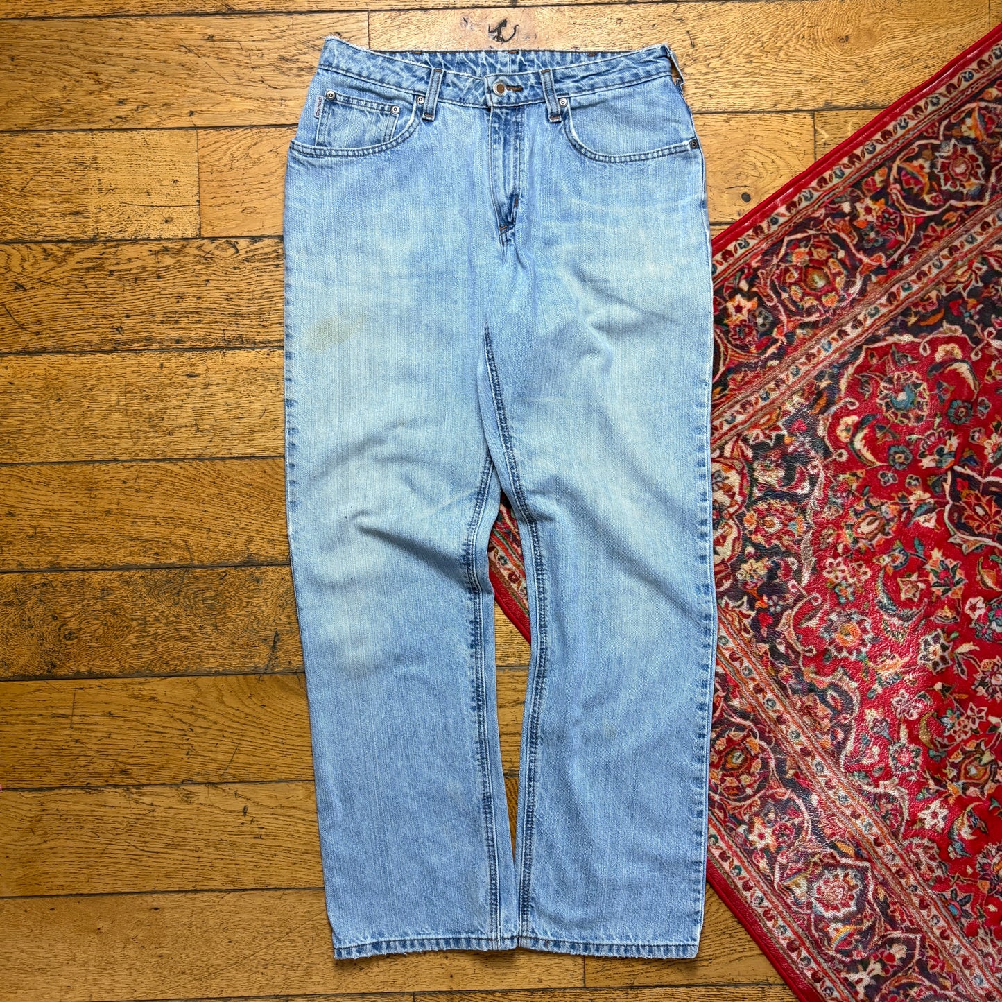 Vintage Carhartt Workwear Carpenter Baggy Blue Jeans - 32L
