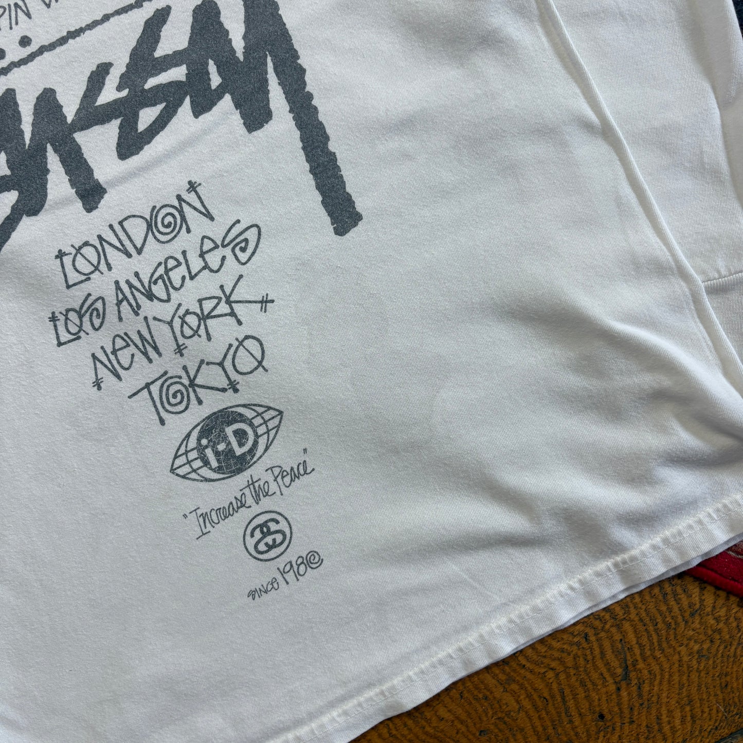 Vintage Stussy White Long Sleeve Graphic T-Shirt - XS