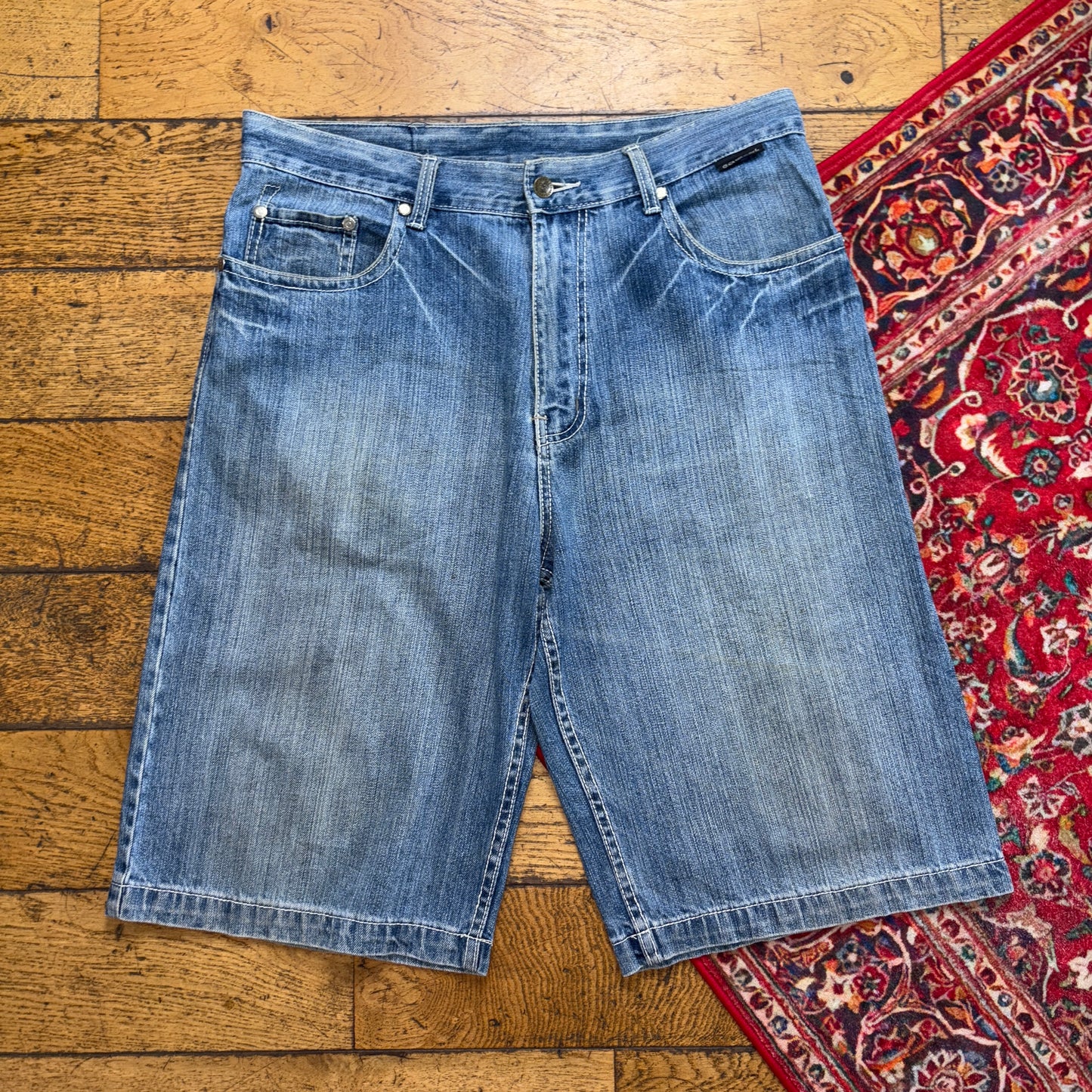 Vintage Echo Park Blue Embroidered Y2K Hip Hop Baggy Jeans Shorts Jorts - 36
