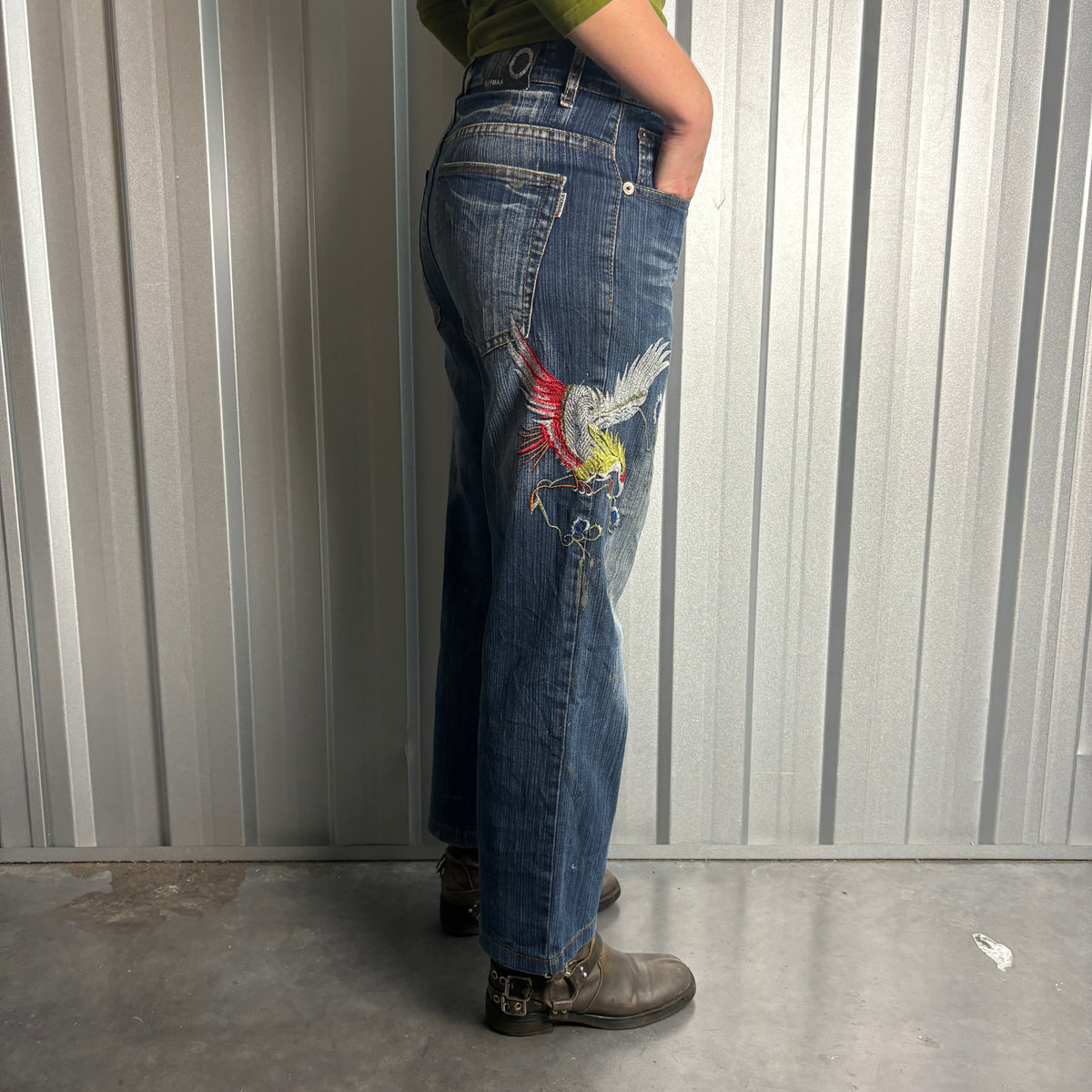 Embroidered Firebird Blue Eagle Japanese Denim Hip Hop Y2K Baggy Jeans - 30S