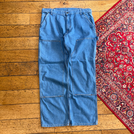 New Carhartt Double Knee Carpenter Baggy Blue Jeans - 38R