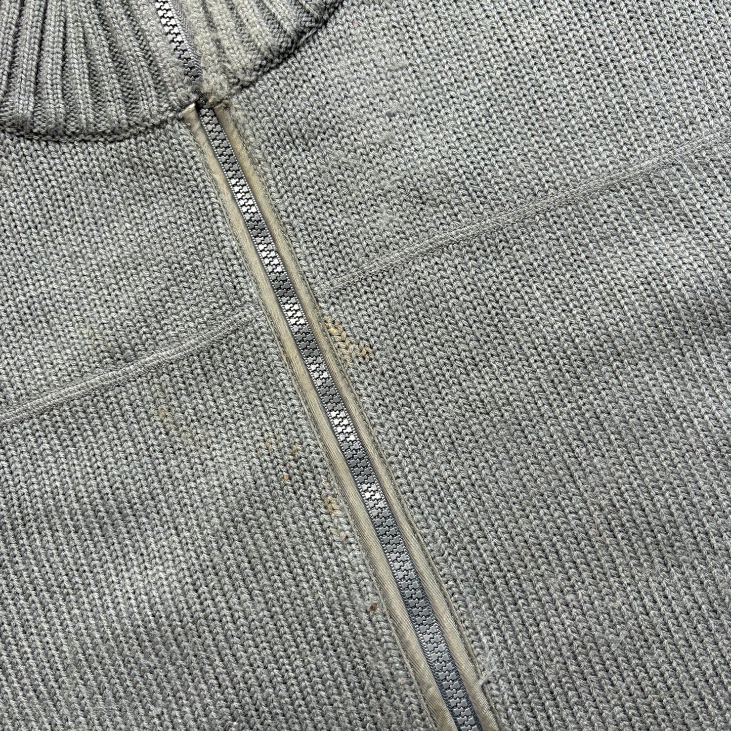 Vintage Stussy Grey Double Zip Chunky Knit Jumper - L