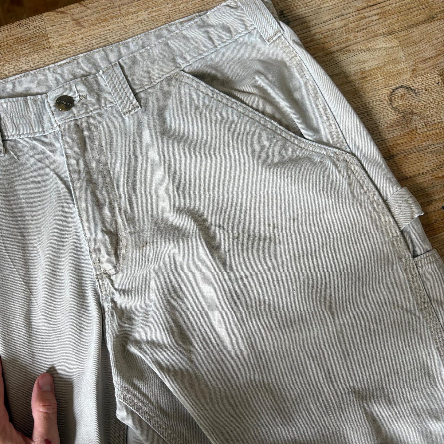 Vintage Carhartt Cream Light Brown Workwear Carpenter Baggy Trousers - 34S