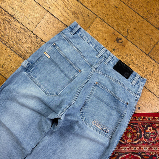 Vintage Southpole Blue Embroidered Y2K Hip Hop Baggy Jeans - 36