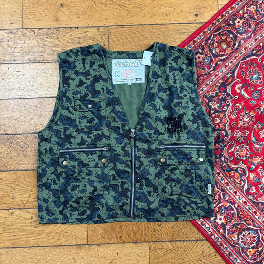 Vintage Camo Green Tactical Gilet Workwear Vest - XL