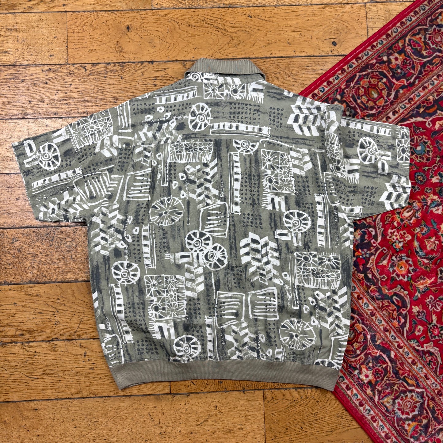 Vintage Green Pattern Italian Polo Shirt - L