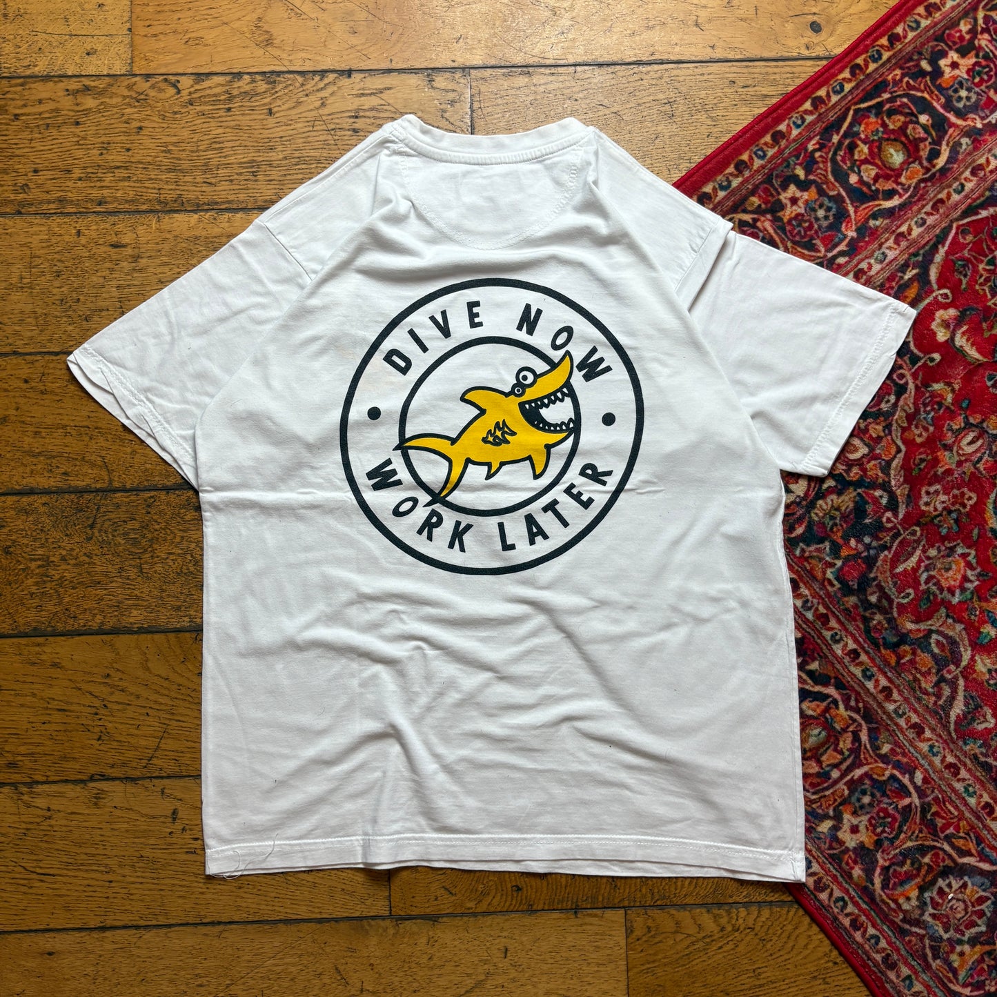 Vintage Diving Surfwear White Graphic T-Shirt - M