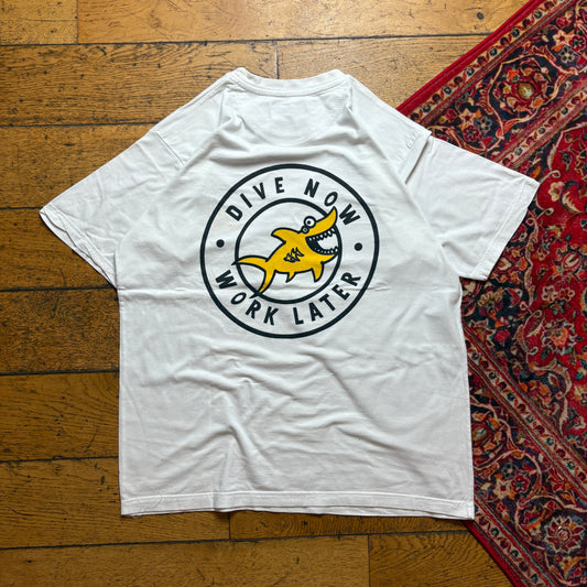Vintage Diving Surfwear White Graphic T-Shirt - M