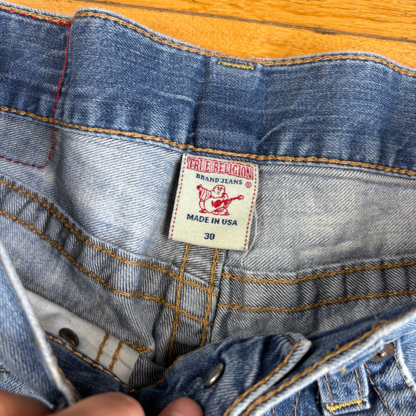 Vintage True Religion Blue Embroidered Y2K Shorts Jorts - 32