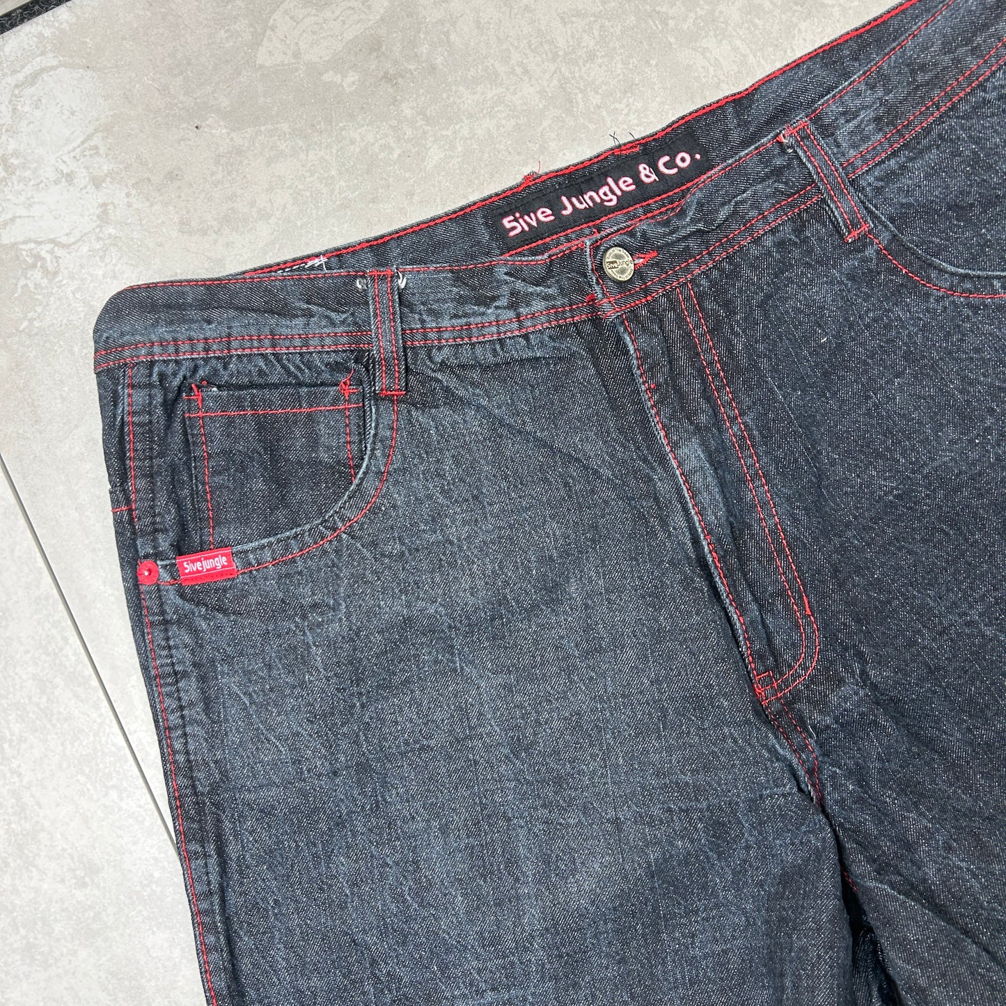 Vintage Embroidered Hip Hop Black Red Baggy Jeans - 42