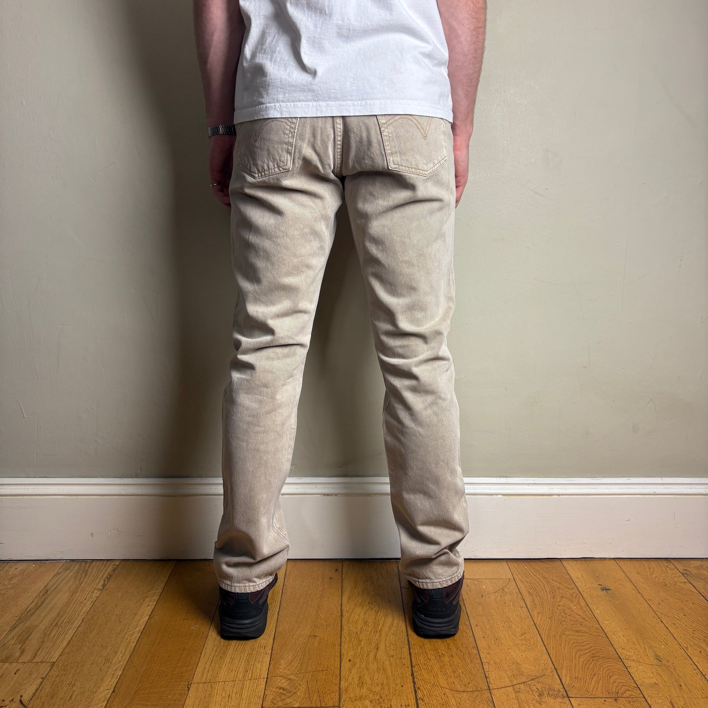Vintage Levis 501 Straight Brown Cream Denim Jeans - 31R