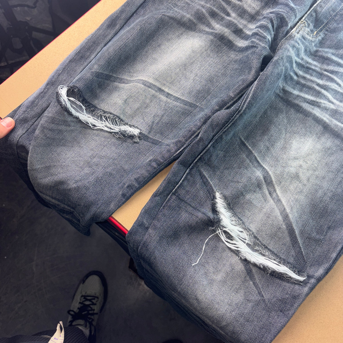 Embroidered Blue Capri Japanese Denim Hip Hop Y2K Jeans - 28