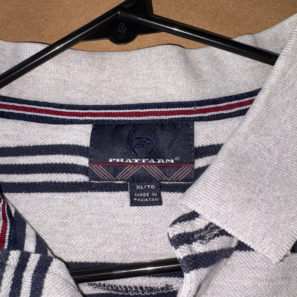 Phat Farm Grey Navy Stripe Polo Shirt - XL