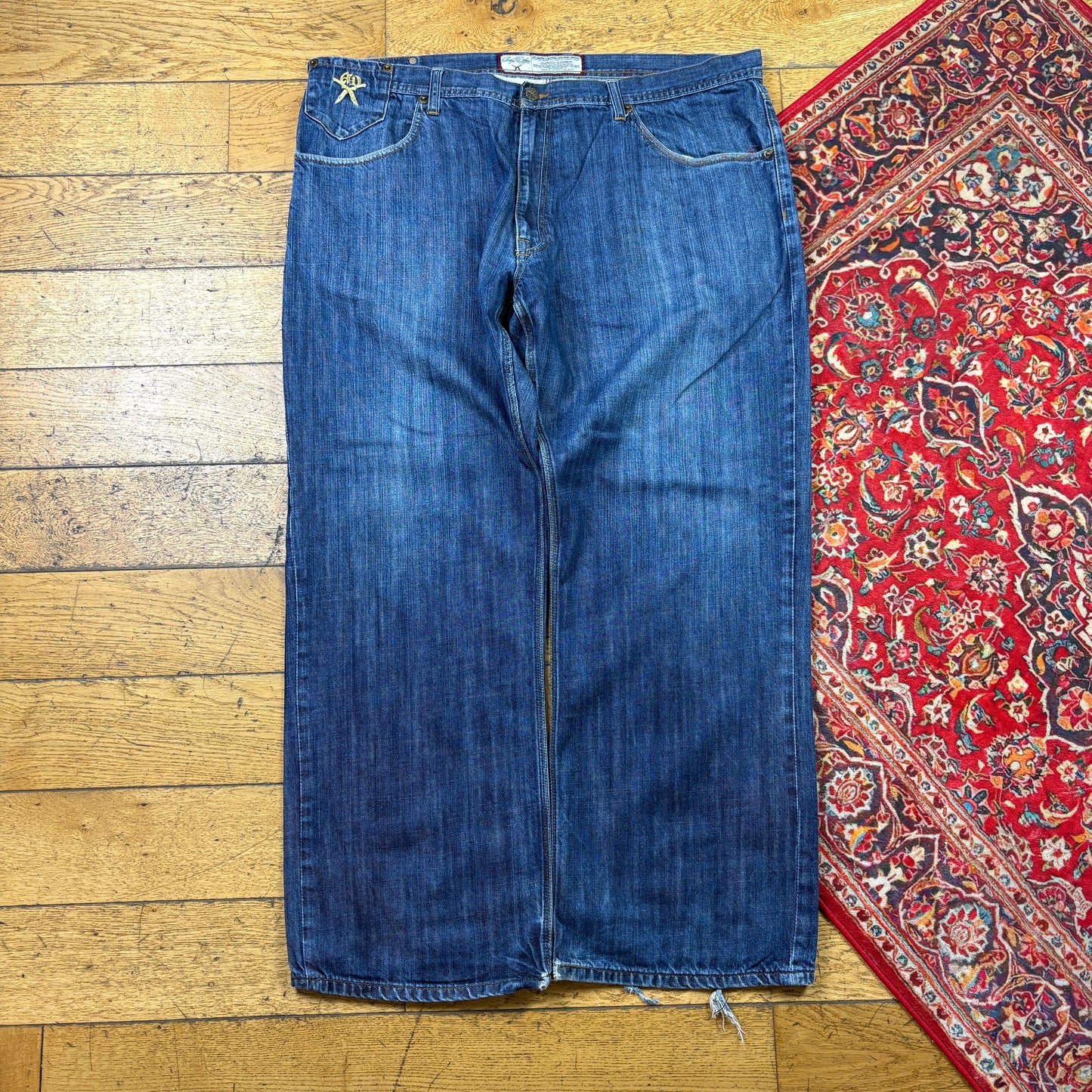 Vintage Artful Dodger Blue Embroidered Y2K Hip Hop Baggy Jeans - 46