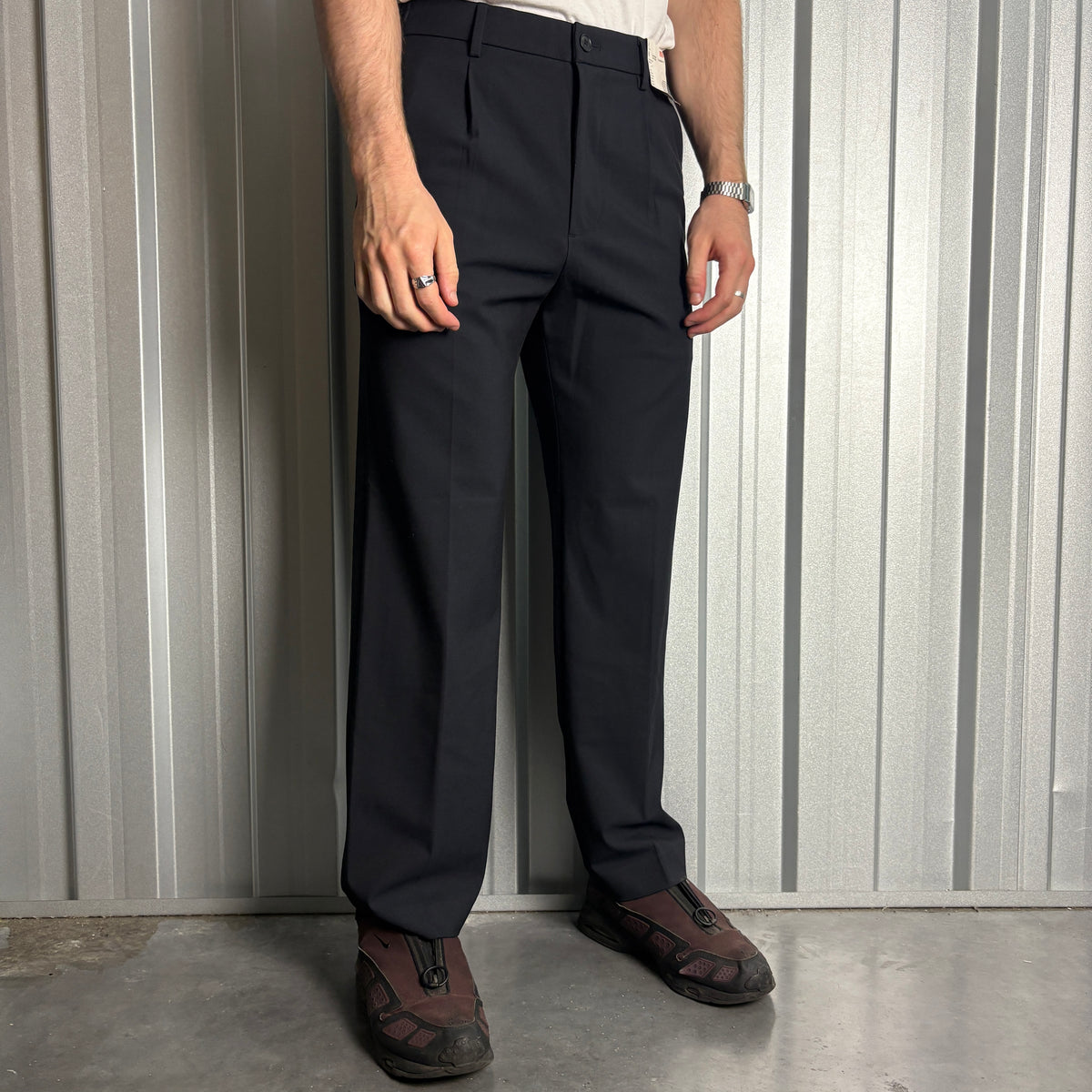 Uniqlo Navy Pleated Smart Baggy Wide Leg Trousers - M