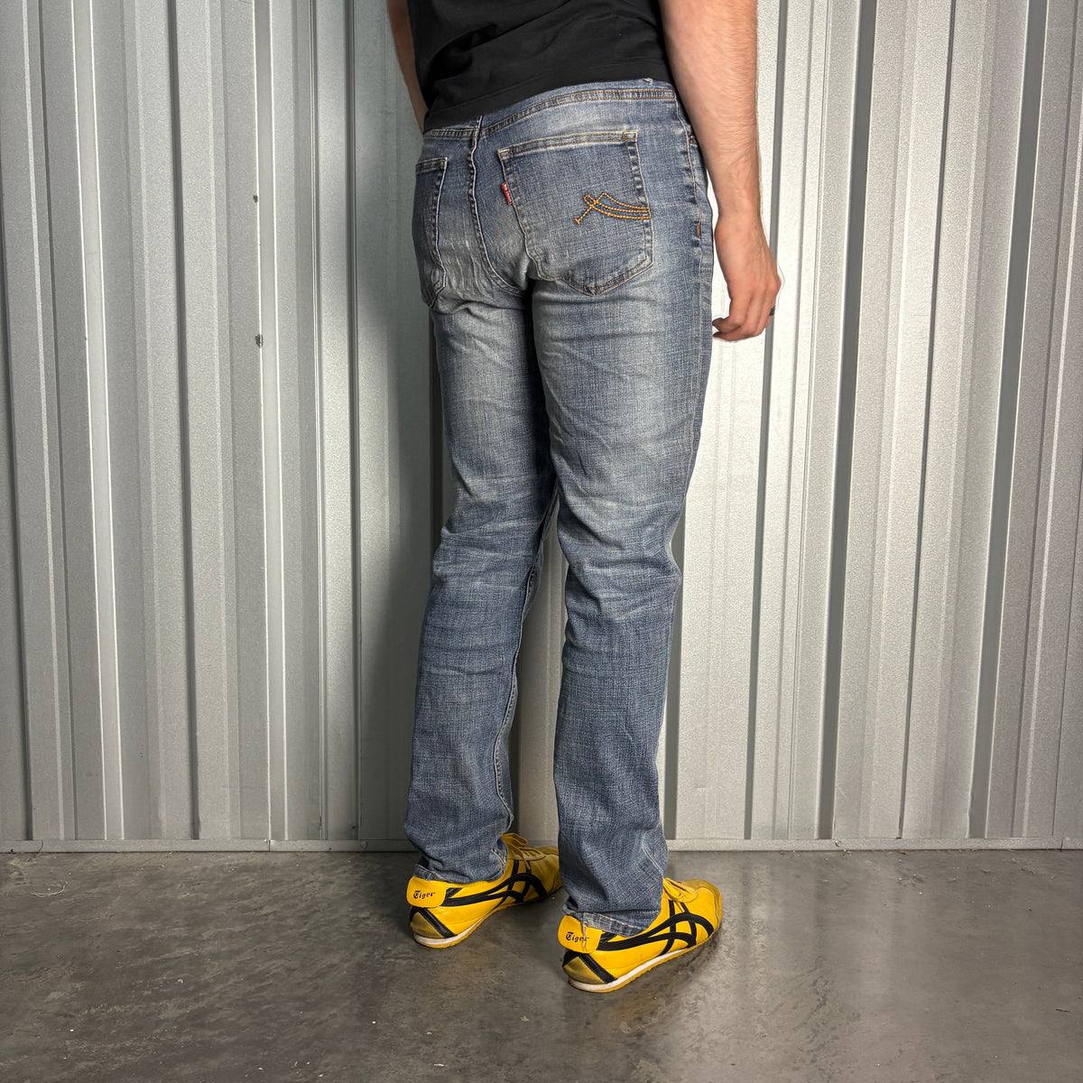 Big Train Blue Embroidered Japanese Denim Hip Hop Y2K Straight Jeans - 32R
