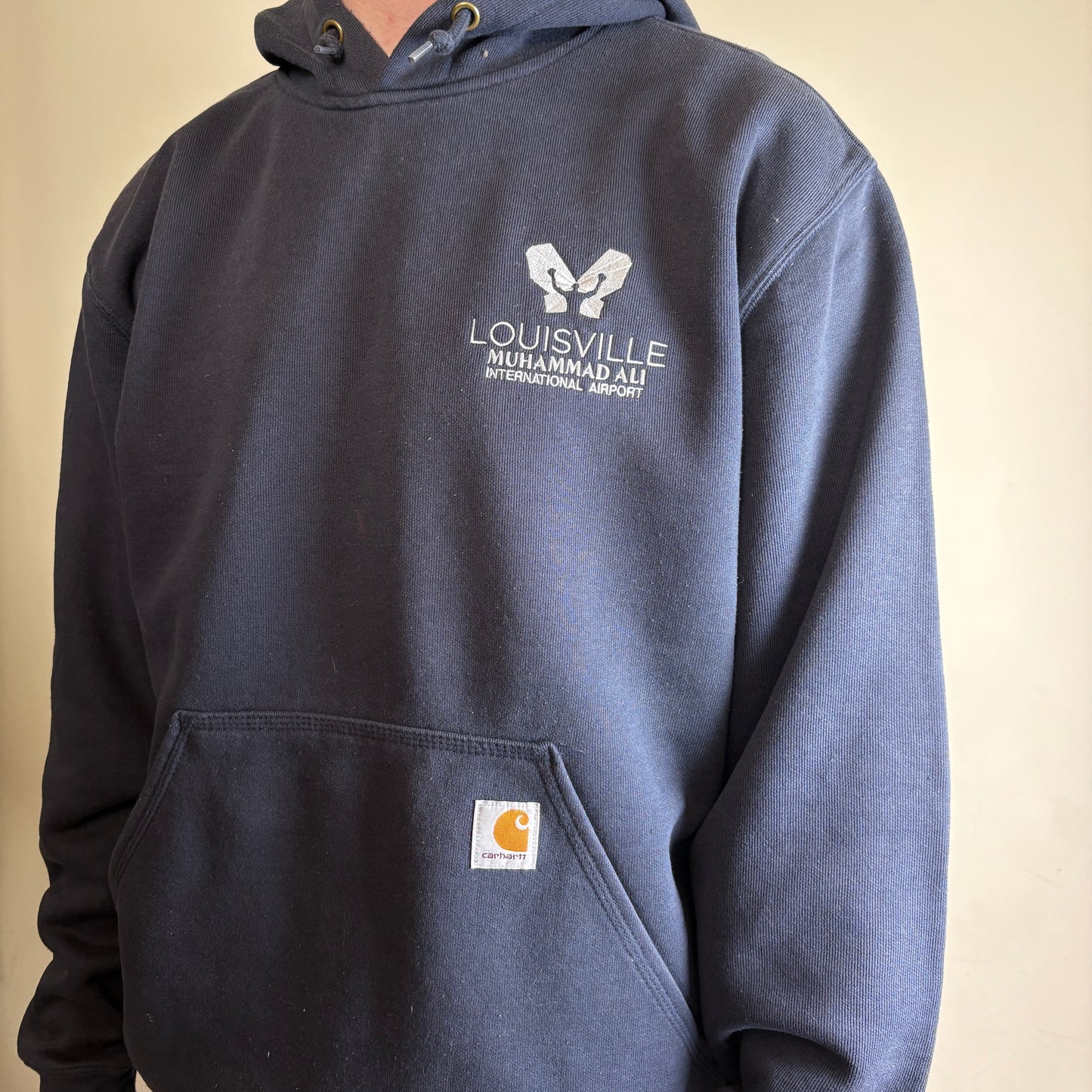 Vintage Carhartt Navy Embroidered Hoodie Sweatshirt -