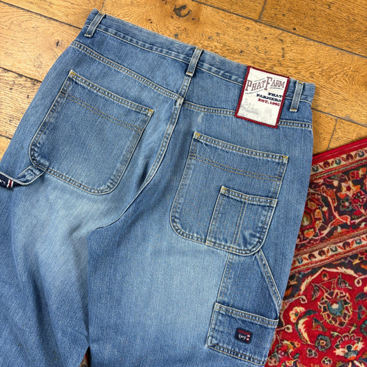 Vintage Phat Farm Blue Carpenter Embroidered Y2K Hip Hop Baggy Jeans - 36