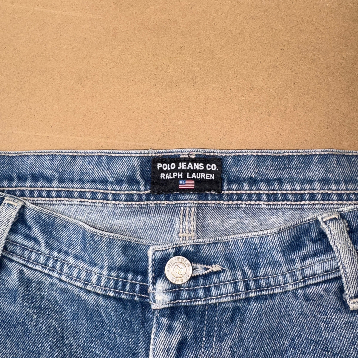 Ralph Lauren Polo Blue Embroidered Japanese Denim Hip Hop Y2K Baggy Jeans - 36R