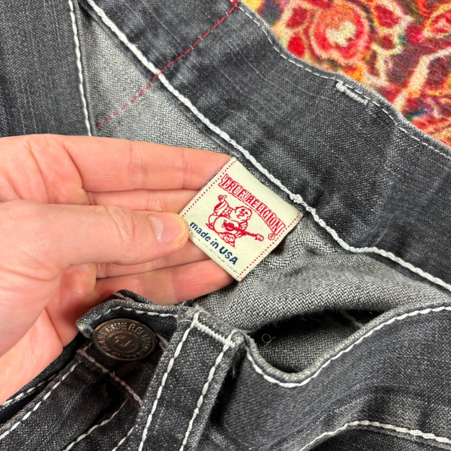 Vintage True Religion Black Embroidered Y2K Hip Hop Flared Bootcut Jeans - 34