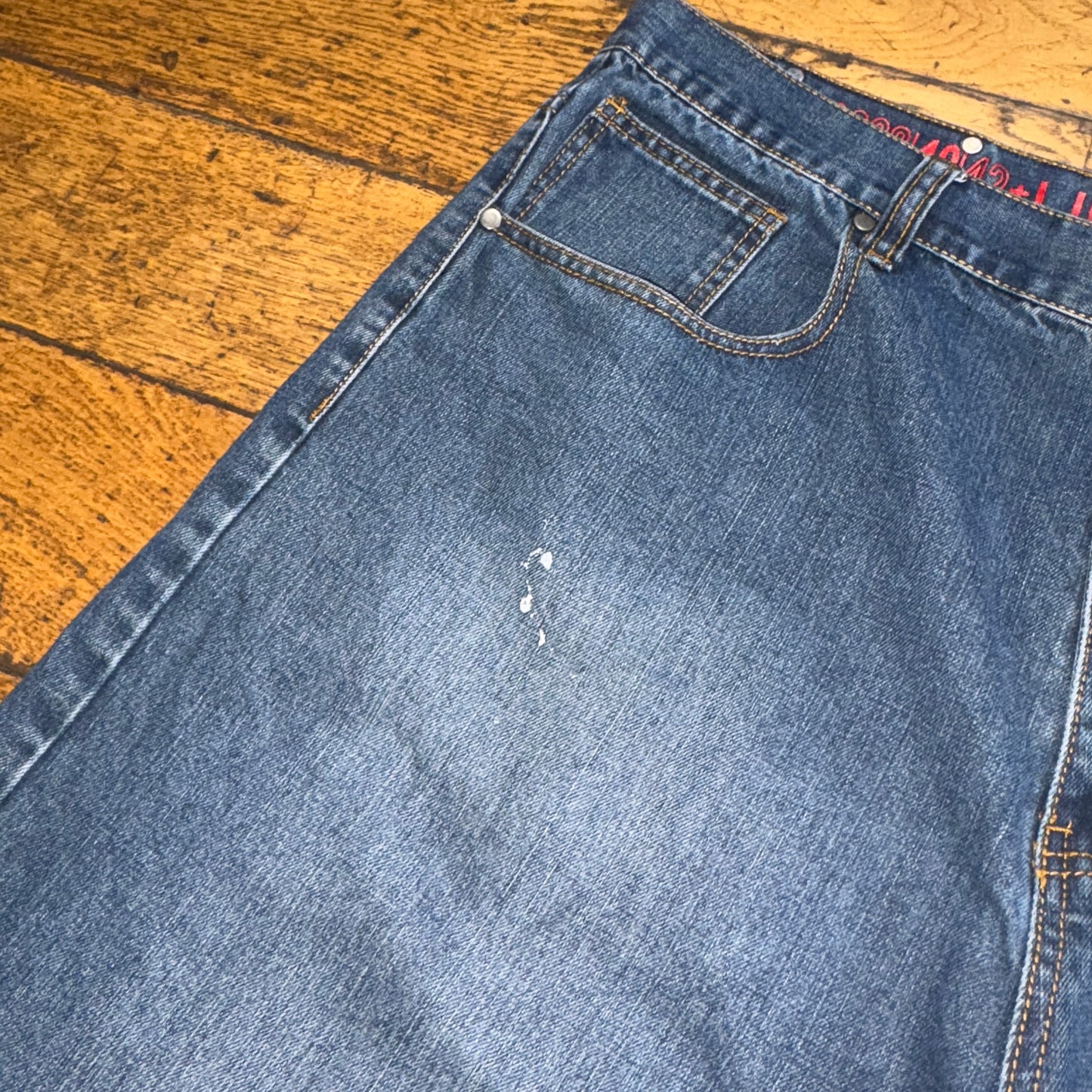 Vintage Blue Embroidered Y2K Hip Hop Baggy Jeans Shorts Jorts - 40