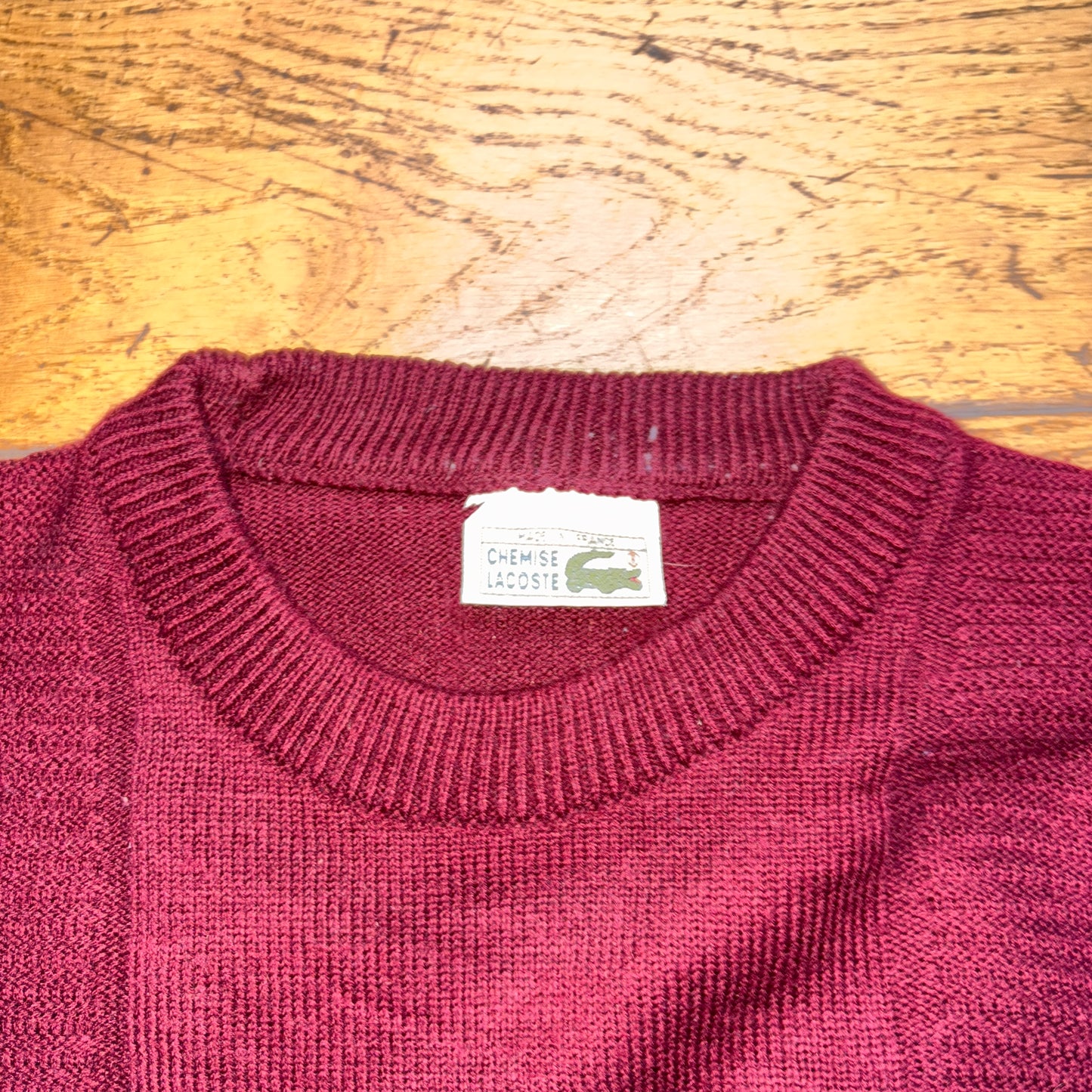 Vintage Chemise Lacoste Burgundy Red Cable Knit Jumper - XL