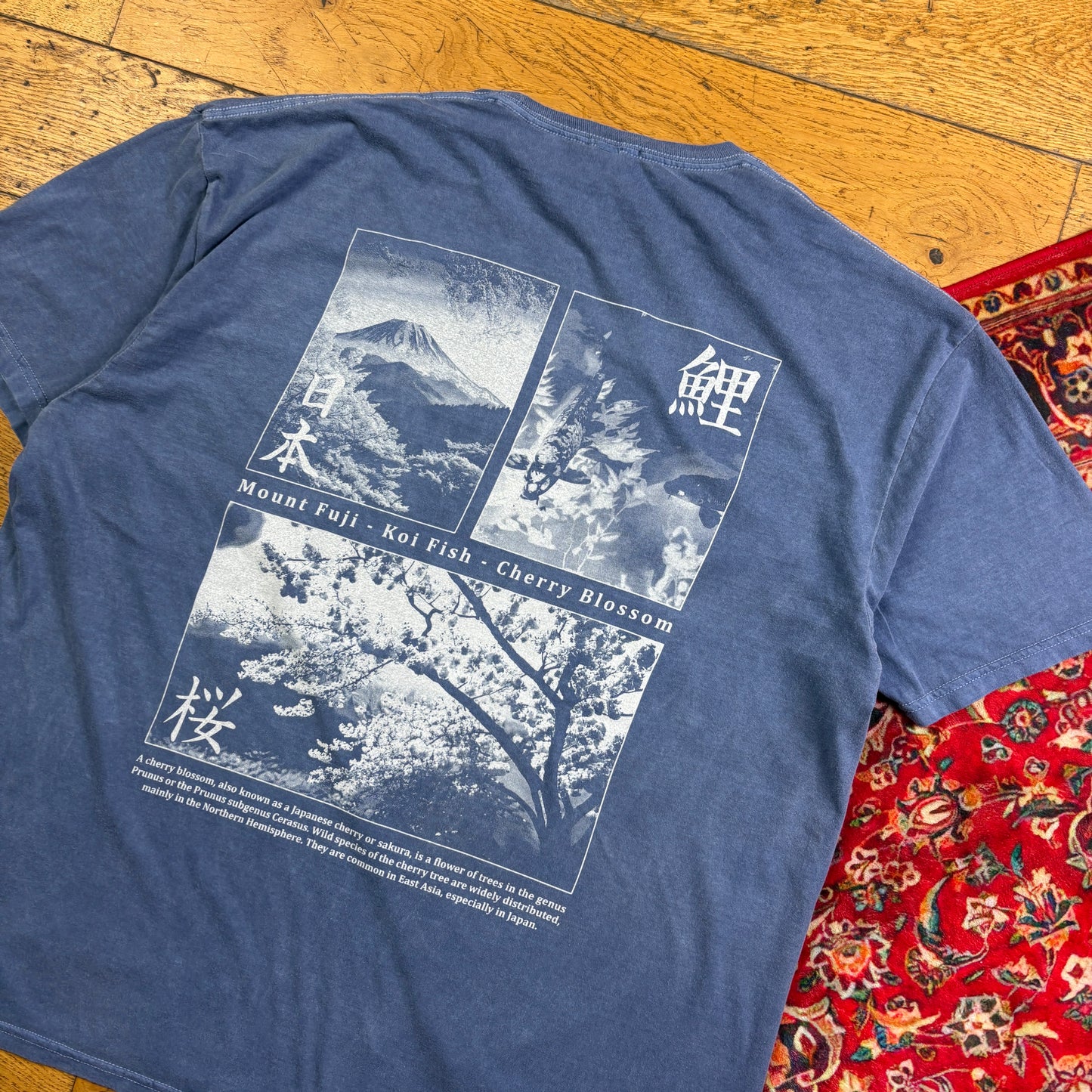 Mt Fuji Blue Japan Koi Fish Graphic T-Shirt - XL