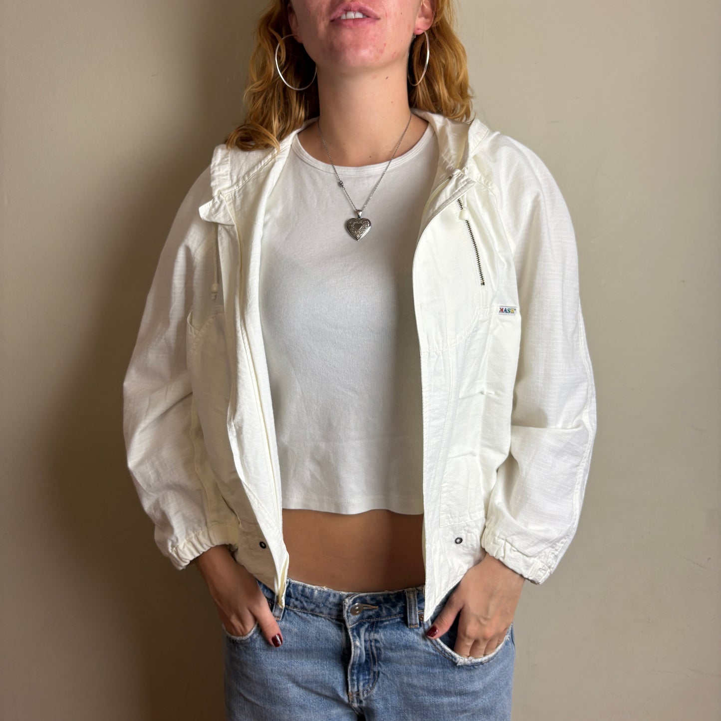Vintage White Sailing Zip Lightweight Cropped Y2K Jacket - S