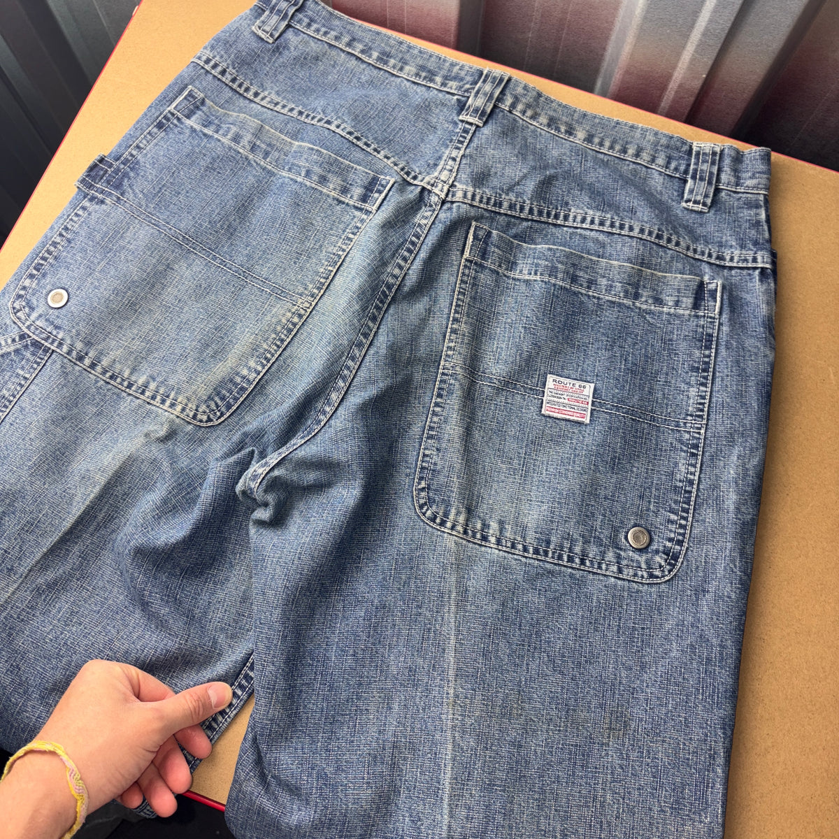 Route 66 Blue Carpenter Embroidered Japanese Denim Hip Hop Y2K Baggy Jeans - 34S