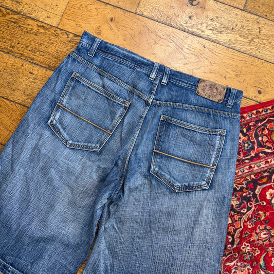 Vintage Embroidered Hip Hop Baggy Blue Shorts Jorts - 38