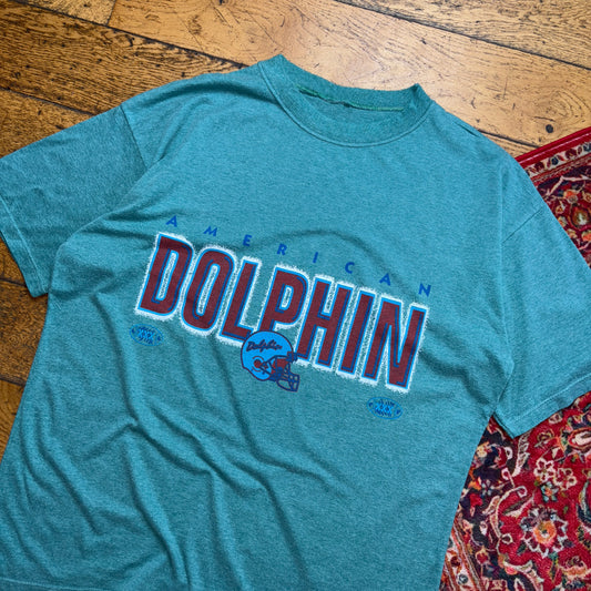 Vintage 90s NFL Miami Dolphins Blue Green Single Stitch Graphic T-Shirt - XL