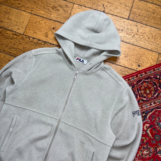 Vintage Fila Green Fleece Zip Hoodie Embroidered Sweatshirt - M