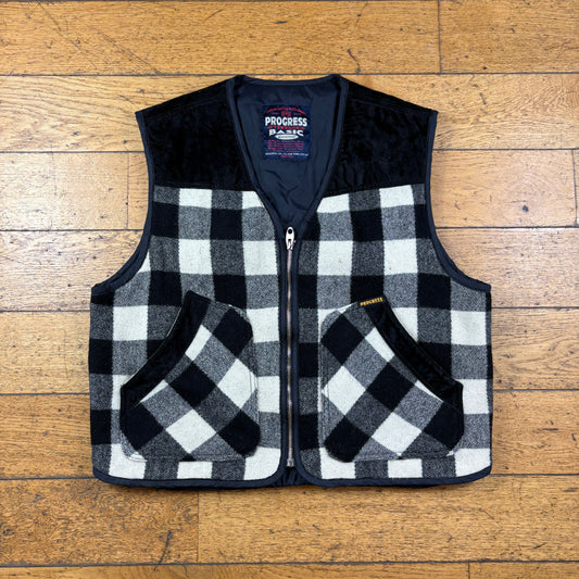 Vintage Progress Black Check Plaid Flannel Gilet Vest - M/L