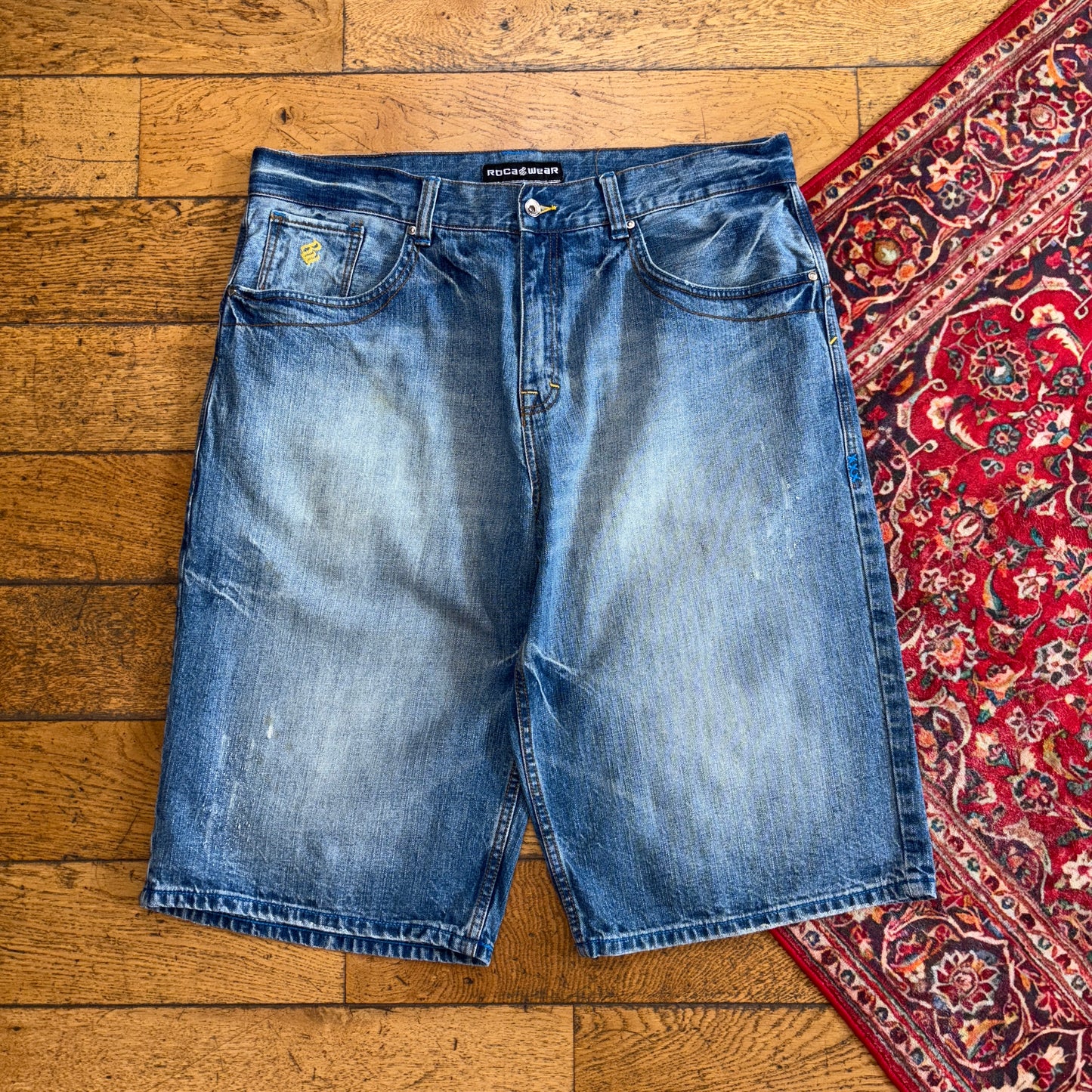 Vintage Rocawear Embroidered Hip Hop Baggy Blue Shorts Jorts - 42