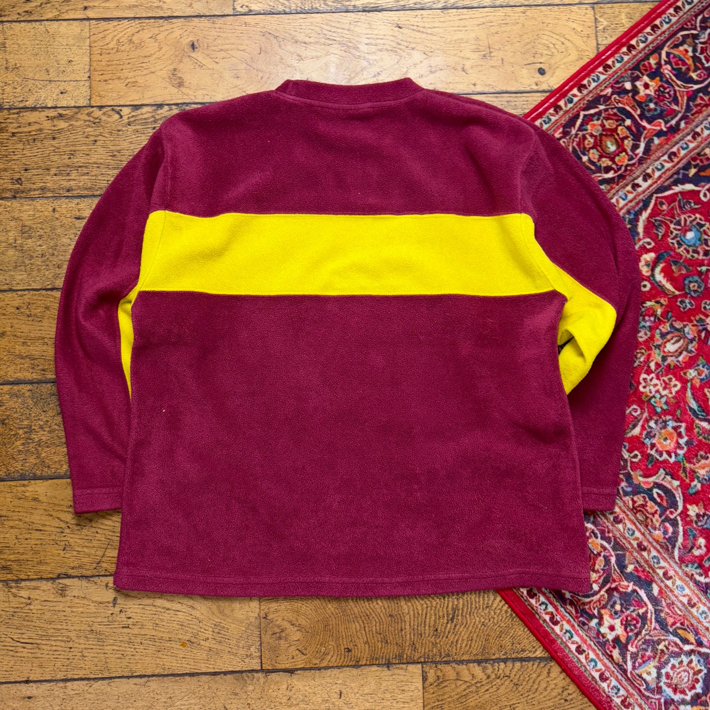 Vintage Burgundy Yellow Stripe Fleece Athletics Embroidered Sweatshirt - M
