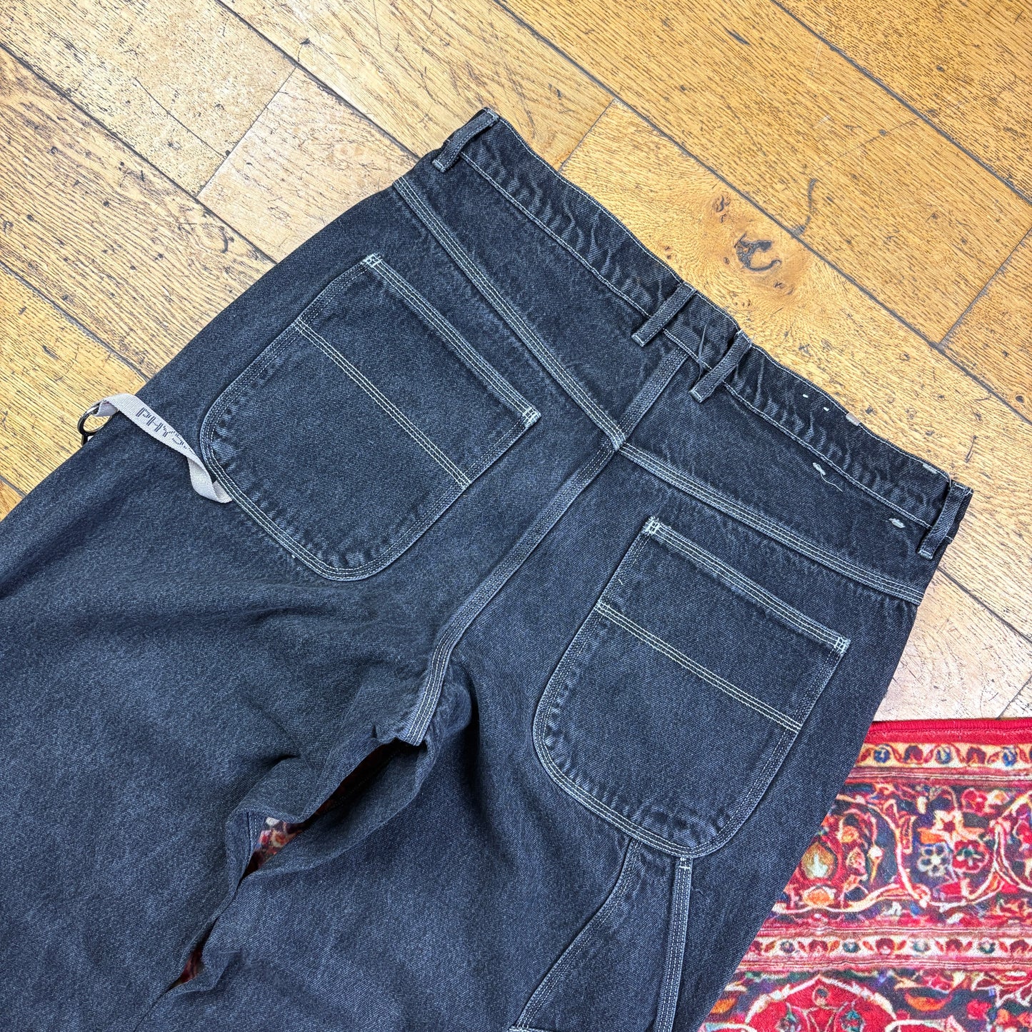 Vintage Black Embroidered Y2K Hip Hop Baggy Jeans - 40