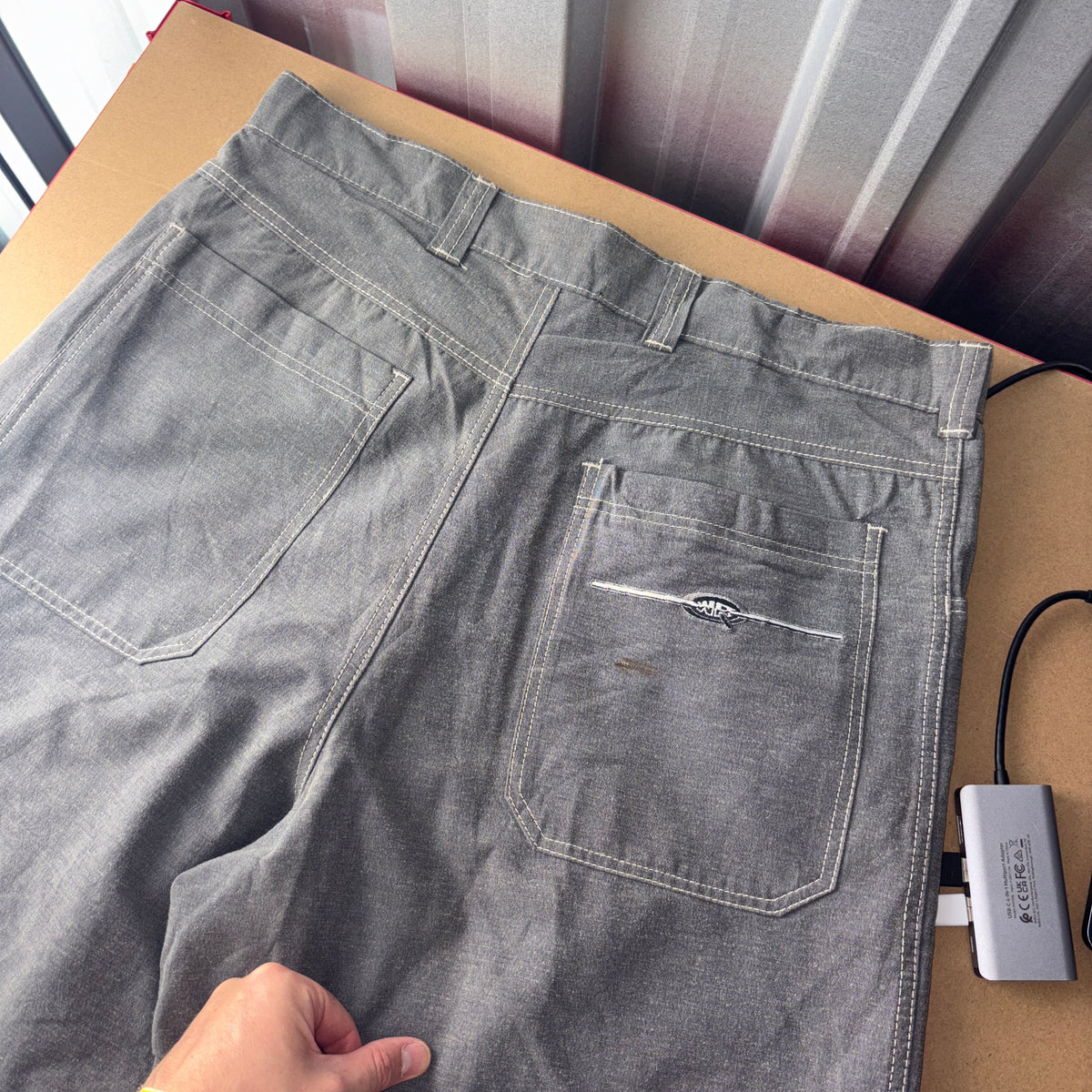 Wave Rave Grey Embroidered Japanese Denim Hip Hop Y2K Baggy Jeans - 34S