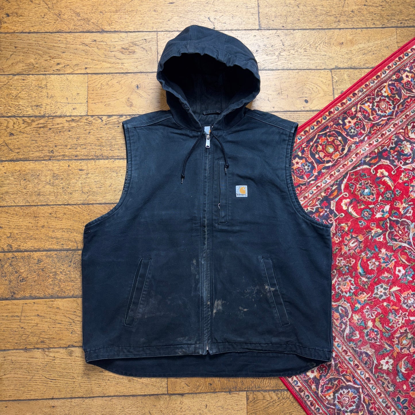 Vintage Carhartt Black Gilet Vest Hooded Workwear Jacket - XL