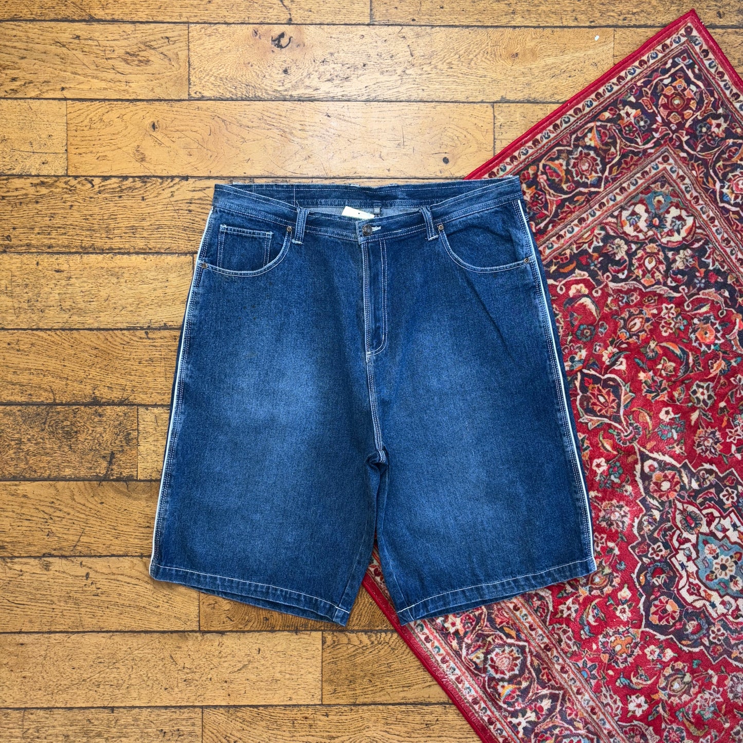 Vintage Embroidered Blue Hip Hop Baggy Shorts Jorts - 40