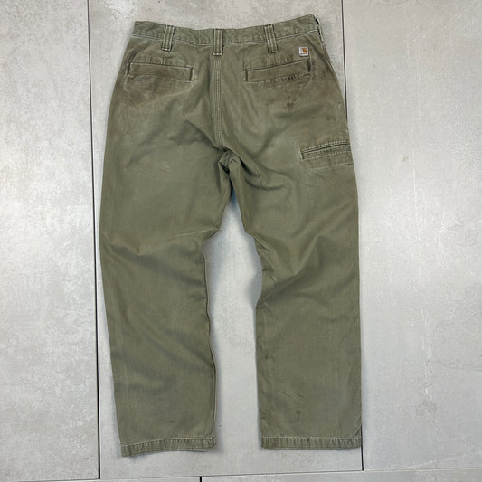 Vintage Carhartt Green Khaki Workwear Carpenter Baggy Trousers - 36