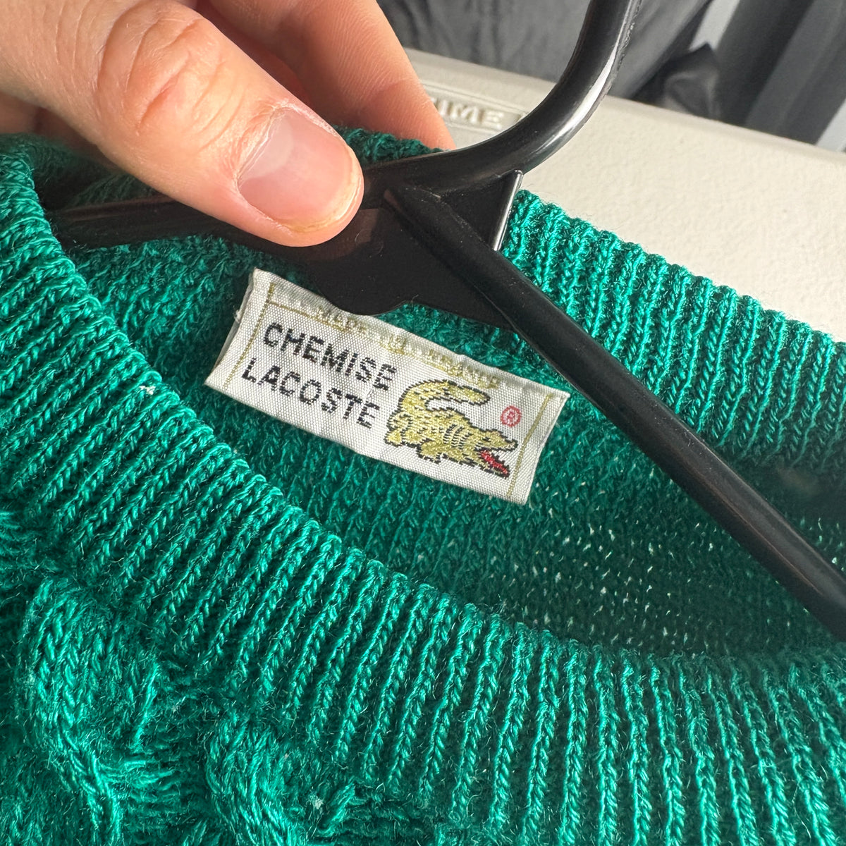 Vintage Chemise Lacoste Green Cable Fisherman Wool Chunky Knit Jumper - S