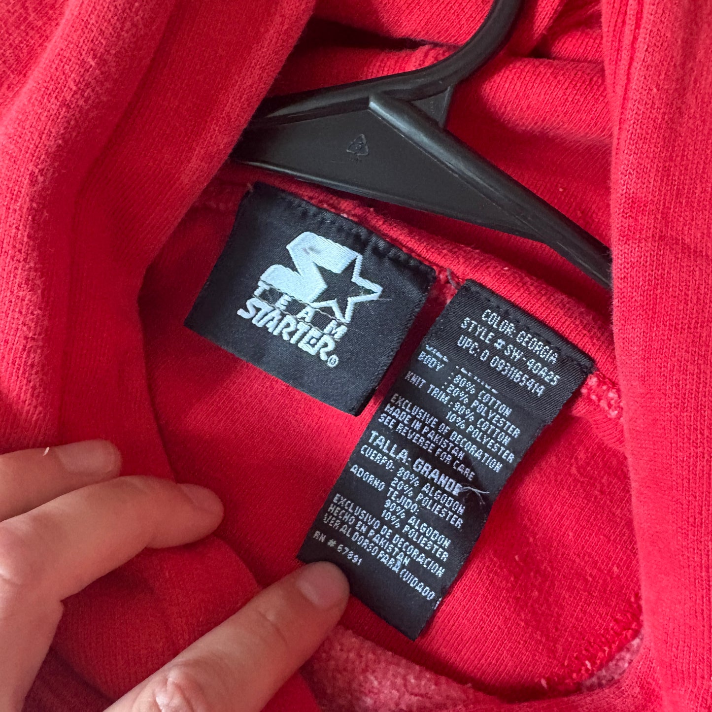 Vintage Starter Georgia Red University Hoodie Embroidered Sweatshirt - L