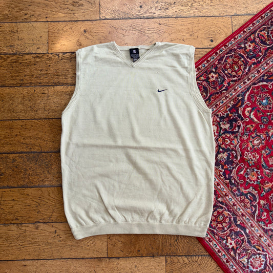 Vintage Nike Tiger Woods Swoosh Cream Sweater Vest Knit Jumper - M