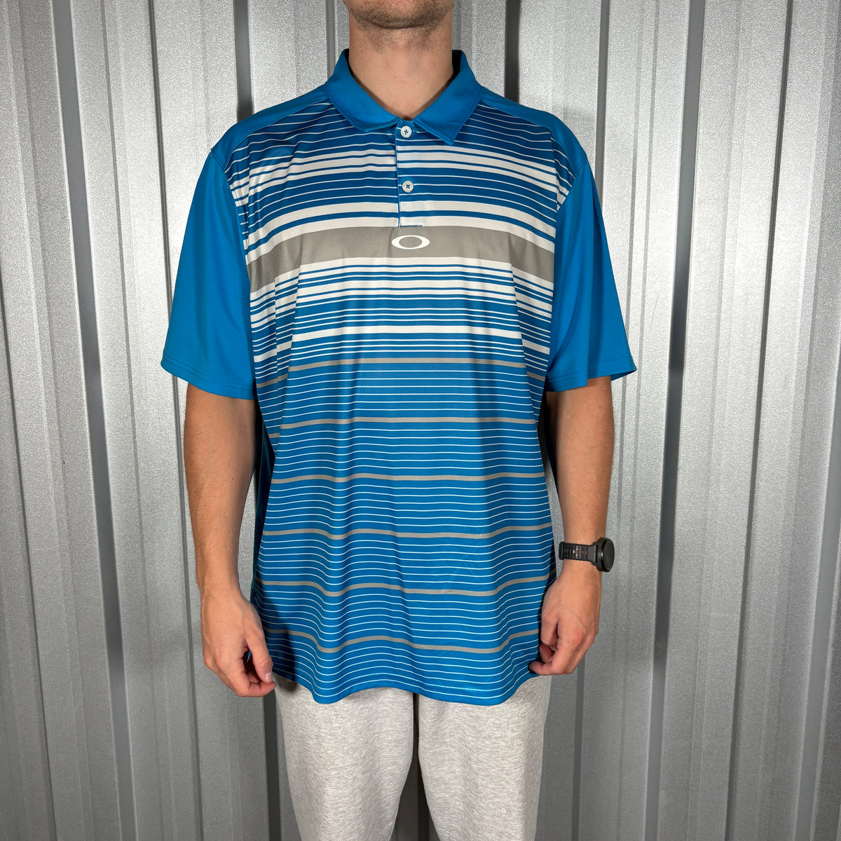 Oakley Blue Stripe Golf Polo T Shirt - 2XL